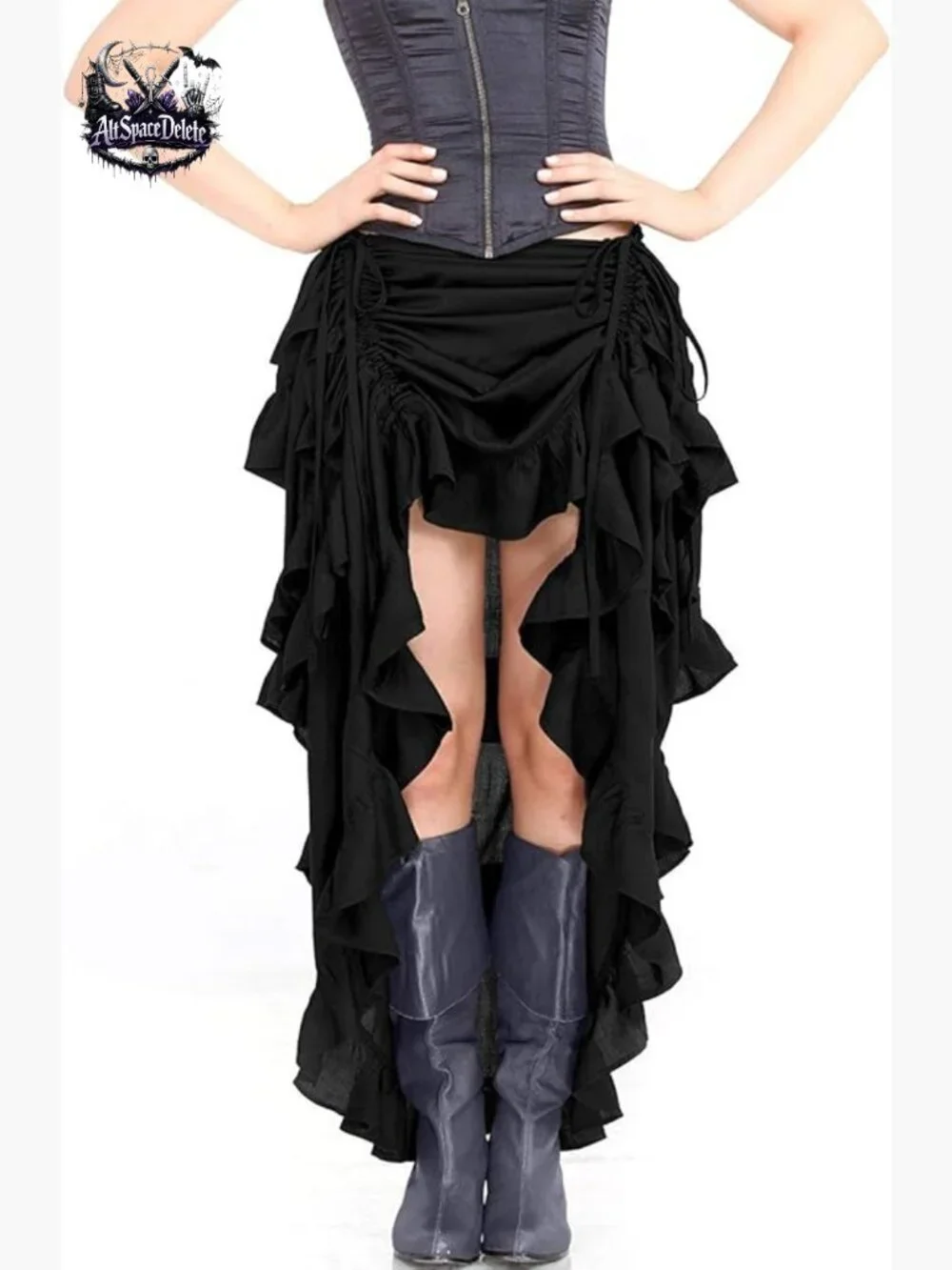 Steampunk High-Low Skirt Rayon Ruffles Elastic Waist Costume Party
